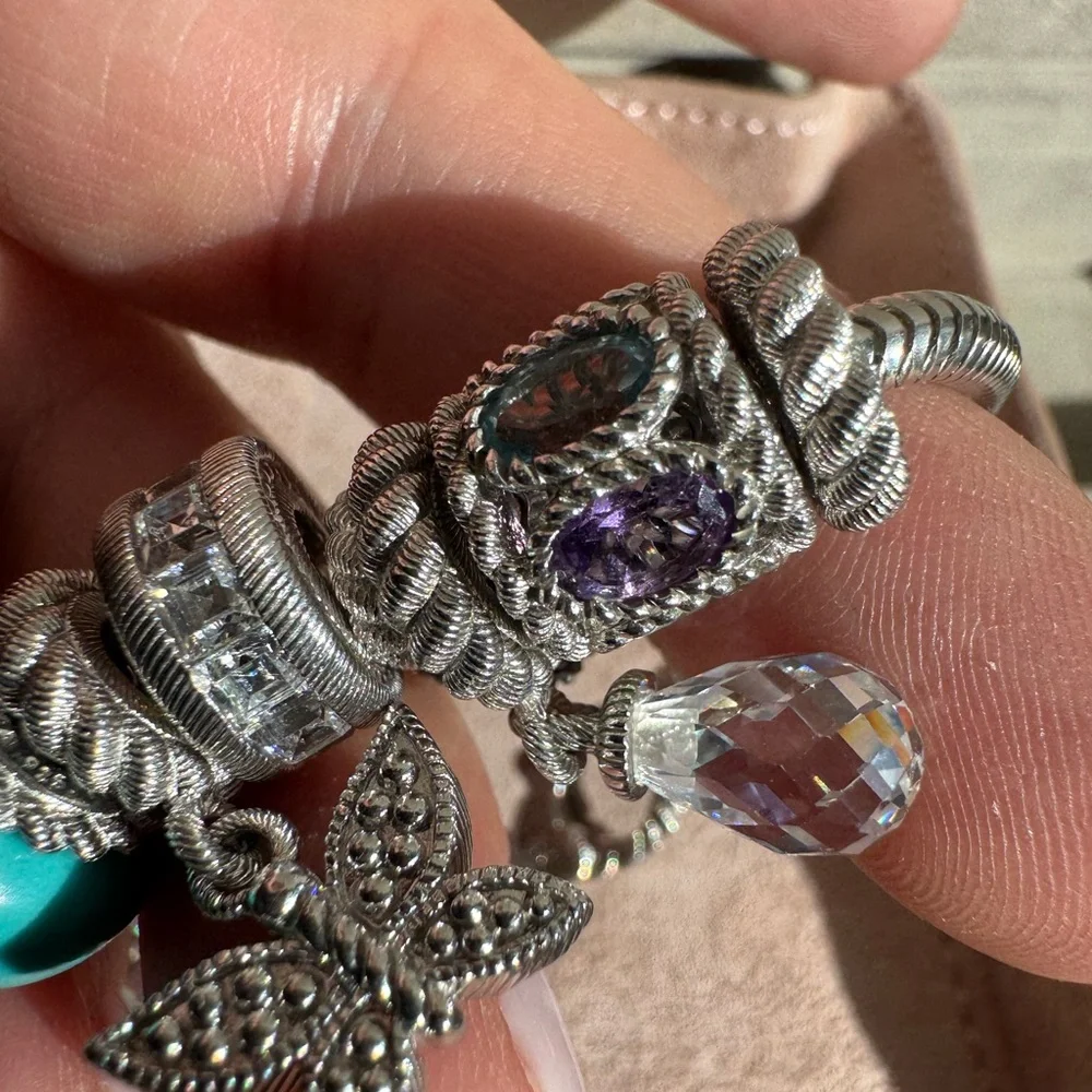 Judith Ripka Sterling Silver Charm bracelet with 13 charms and spacers - Picture 14 of 15